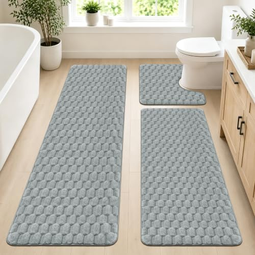 Capslpad Badezimmerteppich Set 3 Teilig Waschbar Saugfähiger Badematte rutschfest Weiche Badteppich Set und U Förmige wc Vorleger für Dusche Badewanne Toilette Wohnzimmer Schlafzimmer Badezimmer,Grau