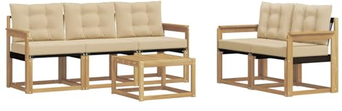 vidaXL Outdoor-Sofagarnitur mit Kissen 6 pcs Weiß und Beige, Gartenmöbel, modernes Ecksofa, langlebige Terrassen-Sitze, stilvolle Lounge für deinen Outdoor-Bereich