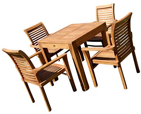 ASS ALEOS. Teak Set Gartengarnitur Bigfuss Tisch 80x80 cm mit 4 Sessel Alpen Teakholz Holz