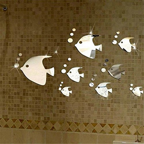 wandaufkleber wandtattoos Ronamick Sea Fish Bubble Wandaufkleber 3D Spiegeleffekt Aufkleber Wandbild DIY Abnehmbare Aufkleber Wandtattoo Wandaufkleber Sticker Wanddeko (Silber)