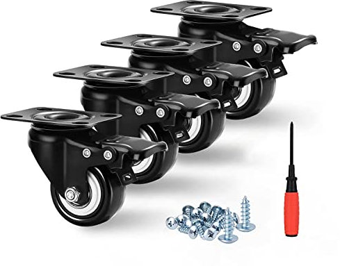 Moogiitools 4er set Lenkrollen 50mm mit Bremse,Doppelverriegelung 360 Lenkrollen Schwerlast mit 270kg Tragfähigkeit,Lautlose Rollen aus Vollgummi für Möbel Transport, Tisch, Kabinett