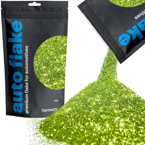 Hemway Auto Flake Glitter Additive for Paint 100g Fine Lime Green | Metal Flake for Custom Auto Paint & Coatings, for Car, Motorbike, Truck, Vehicles, Automotives
