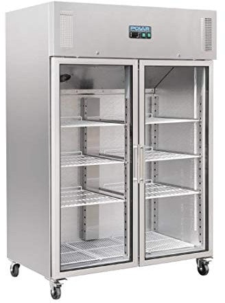 Polar Refrigeration G-Series 600W Upright Double Door Gastro Display Fridge 1200 Litre, Stainless Steel, 2°C to 8°C, 2010(H)x1340(W)x800(D)mm, 6 Shelves, Energy Rating C, 4 Lockable Castors | CW198