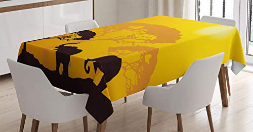 ABAKUHAUS Safari Tischdecke, Afrika abstrakte Wildtiere, Für den Inn und Outdoor Bereich geeignet Waschbar Druck Klar Kein Verblassen, 140 x 170 cm, Braun Gelb Dunkelbraun Ringelblume