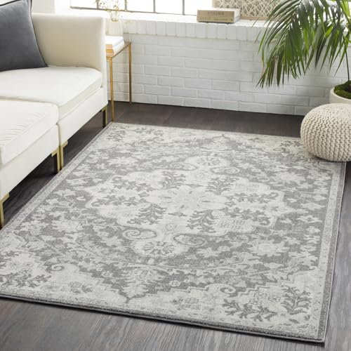 Livabliss Asmara Vintage Rug - Area Rugs for Living Room 160x220 cm, Bedroom - Scandi Neutral Rugs, Traditional Patterned Boho Style, Natural Easy Care Pile - Large Rug, Grey, Beige, Black