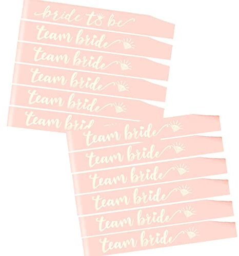 HOWAF JGA Schärpe, Rosé Gold Junggesellinnenabschied Schärpe Bride to Be + 11 Team Bride Schärpe, JGA Accessoires Frauen, Junggesellinnenabschied Frauen Hochzeit Brautaccessoires