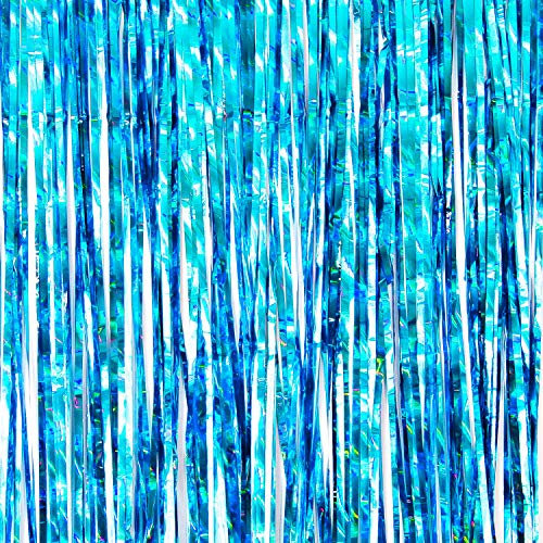 Oblique Unique® Lametta Vorhang 100x200 cm für Weihnachten Silvester Geburtstag Party Feier Fasching Karneval Dekoration Blau Gold Bronze Grün Silber - wählbar (Hellblau (irisierend))