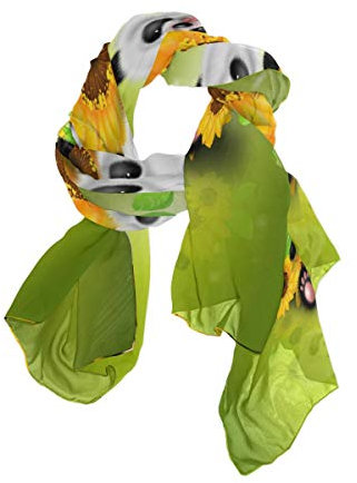 MNSRUU Langer Schal mit Pandabär, Sonnenblumen-Blumen, Chiffon-Seide