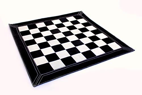 StonKraft Schachbrett aus echtem Leder, große Turniergröße 48,3 x 48,3 cm, aufrollbar, für 2 Spieler ab 84 Jahren, schwarzes Wildleder