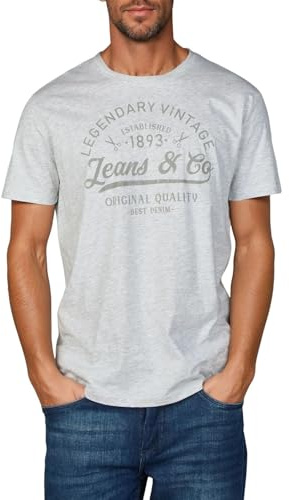 riverso Tshirt Herren Baumwolle Regular Fit RIVLeon Rundhals Kurzarm Sommer Tee Shirt Print, Größe:XXL, Farbe:Hellgrau (FJD)
