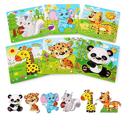 BelleStyle Holzpuzzle für Kinder Ab 2 3 4 5 Jahre, Tier Holz Steckpuzzle Pädagogisches Spielzeug für Baby, Montessori Holzpuzzle Tierpuzzle Geschenk für Kleinekinder Jungen Mädchen - 6x9 Stück