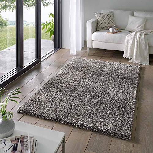 Taracarpet Shaggy Teppich Wohnzimmer Venezia Hochflor Langflor Teppiche modern Anthrazit 060x090 cm
