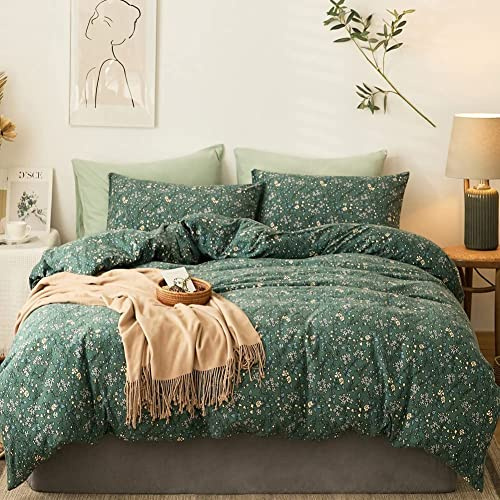 EAVD Set di biancheria da letto in 100% jersey di cotone con motivo floreale verde, stile vintage, per bambini, ragazzi, ragazze, donne e uomini, stile shabby chic, reversibile