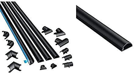 D-Line 4-Meter Micro Trunking Multipack, Black - 20mm (W) x 10mm (H) & Micro Cable Trunking Self-Adhesive Cable Covers, 20mm (W) x 10mm (H) - 1 Meter Length - Black