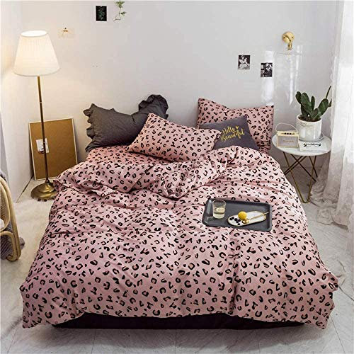 leopardato per e donne, set di biancheria da letto in cotone rosa, splendido e morbido copripiumino per letto singolo con 1 federa per cuscino, cerniera, reversibile, moderno, 2 pezzi