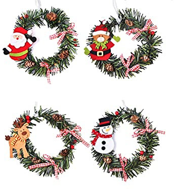 Jiahanle 4pcs 15cm Weihnachtskranz, Bowknot Türkranz Weihnachten Weihnachtsdeko Kranz Handarbeit Weihnachten Garland Deko-Kranz, für Hochzeit, Party, Wanddekoration