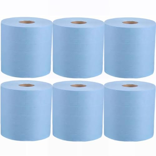 6 Pack Jumbo Workshop Hand Towels Rolls Centrefeed Blue Rolls Blue Recycled Paper Tissue Paper Roll 2 Ply Embossed Tissue Wipe Away Commercial & Kitchen Use