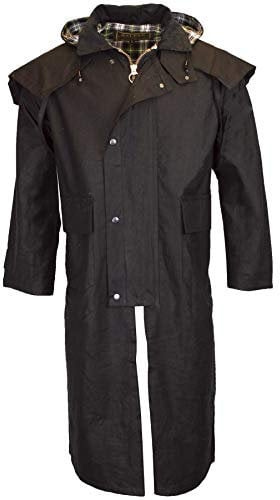 WALKER AND HAWKES - Men's and Women 100% Wax Cotton Stockman Olive Brown Water Resistent Heavyweight Cape Coat - Black - X-Large