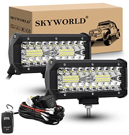 SKYWORLD LED Arbeitsscheinwerfer Bar 2 X 7 Zoll 120W weiß LED Scheinwerfer Arbeitslicht Zusatzscheinwerfer mit 12V Rocker Kabelbaum für Auto Offroad Traktor PKW LKW SUV UTV ATV