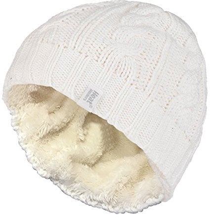 HEAT HOLDERS - Damen Mütze mit Fleecefutter für Winter und Herbst | Strick Beanie mit Warm Fleece (Einheitsgröße, Creme)
