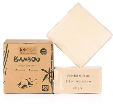 LEKOCH 200 pcs Einweg Bio Servietten Bambus 100% kompostierbare Servietten Sandfarben und Eco 2 Ply abbaurbare Servietten 33 * 33CM