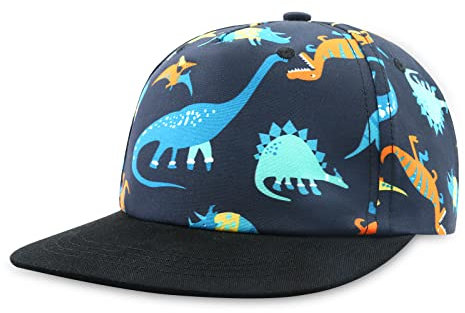 SEYUFN Kinder Baseballmütze Baby Mädchen Jungen Kappe Cap Baseballkappe mit Flacher Krempe für Kinder Jungen Sport Hut mit Cartoon-Muster Mädchen (N-Schwarz-Orange-Dinosaurier, 2-4 Jahre(52cm))
