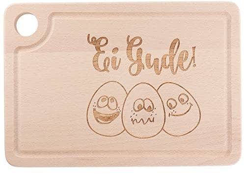 Spruchreif · Schneidebrett aus Holz Mit Witziger Gravur und Griffloch · Eierhalter · Frühstücksbrett · Ei Gude!