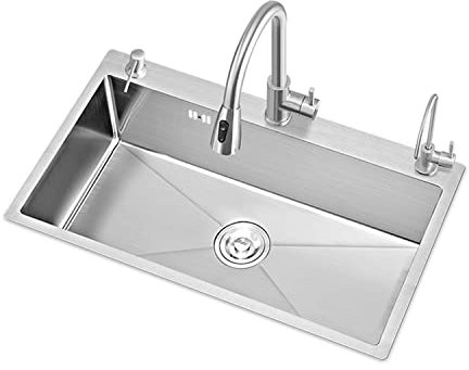 Con grifo Fregaderos de cocina 80-45cm Fregadero de cocina rectangular de acero inoxidable de un seno - para instalación empotrada, bajo encimera y sobre encimera (Size : 80 * 45cm/31 * 18in)