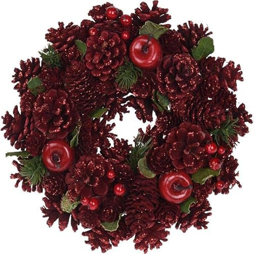 Kranz in rot fertig dekoriert mit Tannenzapfen und Beeren Ø 26 cm - Weihnachtskranz - Adventskranz künstlich - Türkranz - Kranz Weihnachten