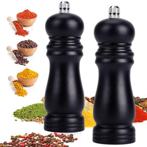 Wooden Salt and Pepper Grinder Set Wood Pepper Mill Set Manual Salt Pepper Shakers Grinder Refillable Adjustable Coarseness Ceramic Grinder