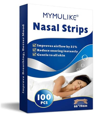 MYMULIKE Nasenpflaster Schnarchen, 100 Stück Nasenstrips Schnarchen, Nasenstrips Besser Atmen, Anti-Schnarchen Nasenpflaster für Schlaf, Bewegung