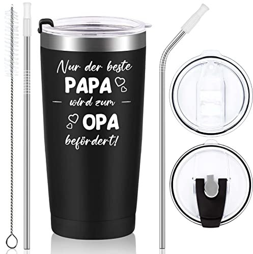 Livole Geschenk für Opa, Papa, Väter zu Weihnachten - Nur der Beste Papa Wird zum Opa Befördert - 20Oz Kaffeebecher to Go, 600ml Edelstahl Camping Becher