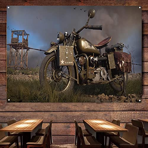 Shabby Chic Motorrad-Flagge mit 4 Ösen, personalisierbar, Vintage-Auto-Poster, Wandbild, Motorwerk, Werkstatt, Garage, Dekoration, Banner A13