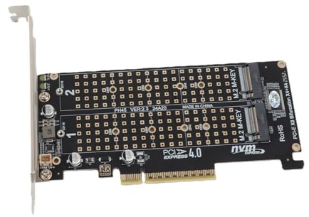 Bewinner Dual M.2 NVME SSD zu PCIe4.0 Adapterkarte, PH45 Festplattenkonverter-Lese-Erweiterungskarte, 2 X 32Gbps SSD PCIe 4.0 X8 M Key Adapter für Desktop-PC (pH45)