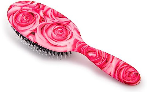 Rock & Ruddle Natural Mixed Boar Bristle Hair Brush for Women and Kids (Large 21 cm) - Perfect for Wet or Dry Hair, Detangling Smoothing Blowdrying - Designed & Made in UK - Romantic Roses