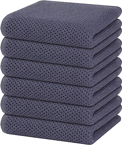Moosfor Geschirrtücher 100% Baumwolle, 6er Set 32 x 72 cm, Weiche Geschirrhandtücher Küchenhandtücher Saugfähig Küchentücher Dicke Premium Geschirrtuch Spüllappen Putzlappen, Dunkelgrau