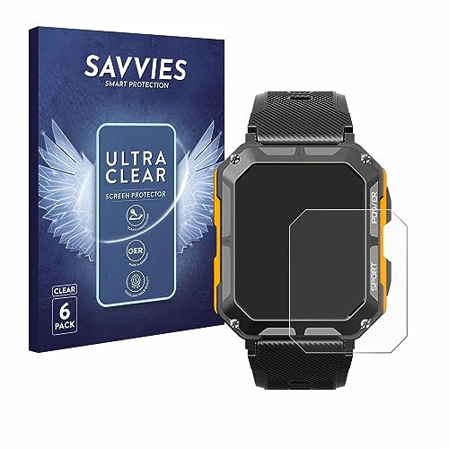 Savvies Schutzfolie für Njord Gear The Indestructible Smartwatch | 6 Stück Transparenter Displayschutz Made in Germany Ultra-Klar Displayschutz-Folie