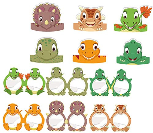 HOMSFOU 2 Sätze Dinosaurier Papier Hut Brille Gläser Geburtstagshut Und -Brille Aus Papier Geburtstagskronen Für Das Klassenzimmer Thema Brillen Aus Papier Brillengestelle Cosplay Kind