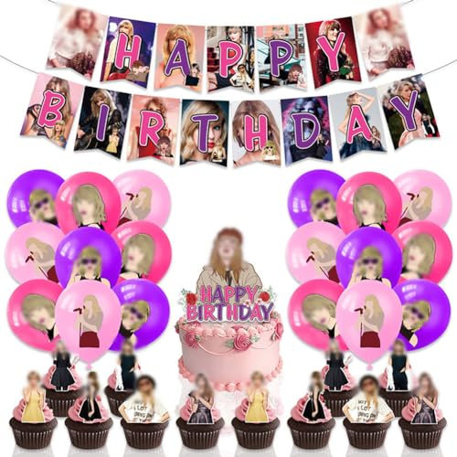 Music Party Decoration Singer Birthday Party Supplies,Banner Singer Birthday Balloons,Cake Decorations Singer Cupcake Toppers For Kids Music Fans Supplies For Girls Boys-44Pcs