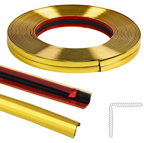 Moulure décorative autocollante - 10 m - Pour miroir flexible, mur, plafond, sol, armoire, carrelage, bords, moulures, moulures - Décoration d'intérieur - Doré