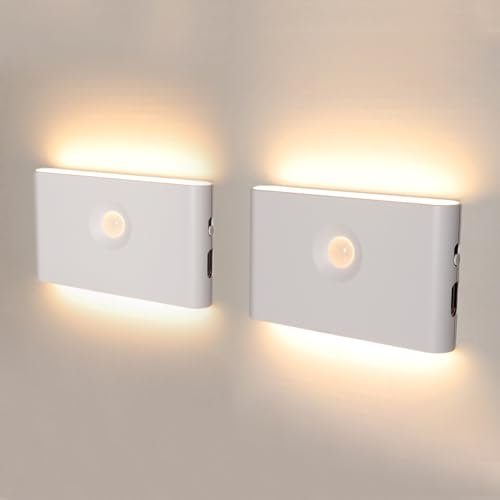 Nachtlicht mit Bewegungsmelder Akku, 2 Stück Led Treppenbeleuchtung USB Wiederaufladbar, Schranklicht Auto/EIN/AUS, FlurLicht 3000K Warmweiß für Flur, Schlafzimmer, Küchen, Schrank