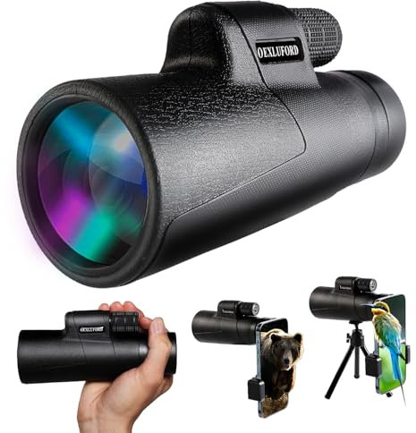 OEXLUFORD 80X100-Monokular-Teleskop High Definition mit Smartphone-Halterung & Stativ, High Power Monokular für Erwachsene mit Zoom-Fokus
