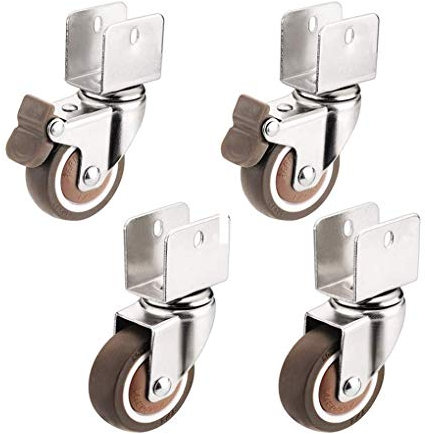 Möbelrollen 1,5-Zoll-Drehräder U-Typ Silent Splint Wheel Castors Schwenkrad für Trolley, Tisch, Palettenmöbel, kleine Maschinen, Kinderbett (2 Rollen mit Bremse + 2 ohne Bremse) (18 mm)