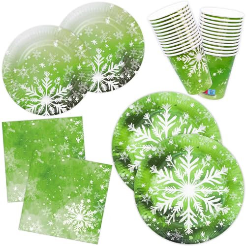 HNH Piatti, Tovaglioli e Bicchieri di carta Natale Cristallo di neve 100 pezzi Piatti di carta da dessert usa e getta Set di Stoviglie monouso per feste