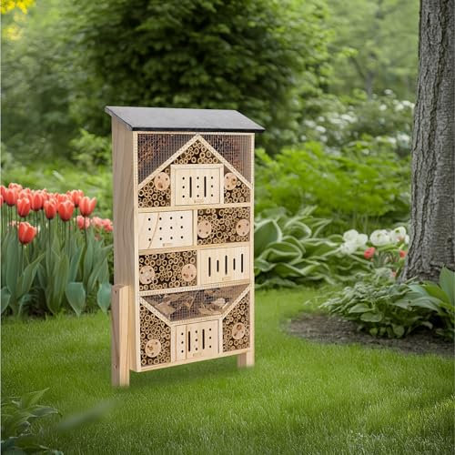 Navaris Insektenhotel groß wetterfest XXL - Mit Metall-Dach - Bienenhotel - Hummelhaus - Schmetterlingshaus - Wildbienenhotel - Insektenhotel wetterfest -Perfekt für den Garten
