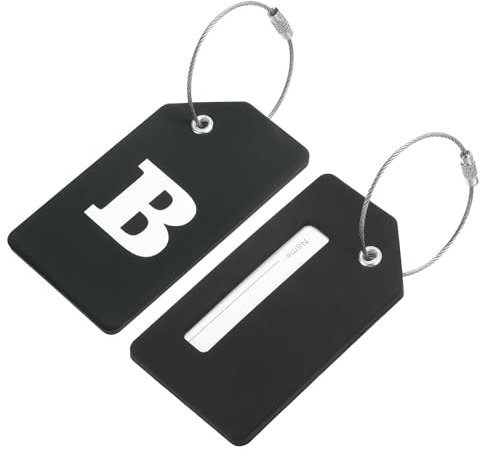 sourcing map Lot de 2 étiquettes de bagage en silicone 9,1 x 5,1 cm pour valise, sac, lettre initiale B, noir, lot de 2