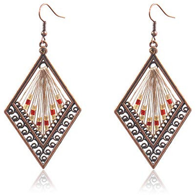 Vesdrtyr Mode Frauen Ethnische Seide Raute Legierung Perlen Ohrringe Mode Schmuck Vintage Gypsy Boho Ohrringe