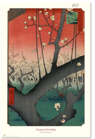 Grupo Erik Poster Kunstdruck Plum Park at Kameido Utagawa Hiroshige Poster - Deko Wohnzimmer oder Deko Schlafzimmer - Deko Zimmer Größe 61 x 91 cm