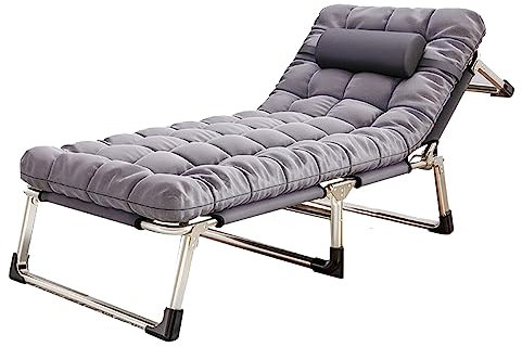 Lit pliant portable pour camping, plage, pelouse, piscine, bronzage au soleil, chaise réglable avec matelas épais, couleur grise