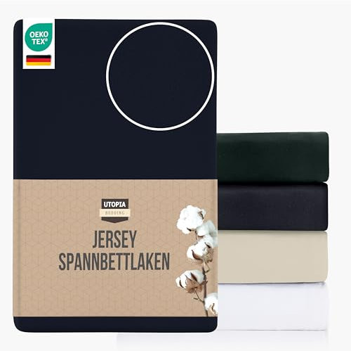 Utopia Bedding Jersey Spannbettlaken, Marineblau, 180 x 200 cm – 25 cm, Bettlaken Baumwollmischung, Zuschnitte für Dicke Matratzen